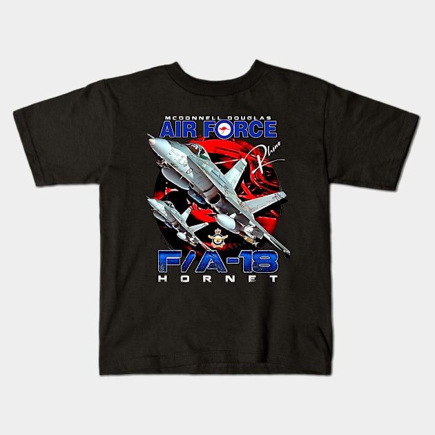 RAAF Australian Air Force FA18 Hornet Fighterjet Kids T-Shirt by aeroloversclothing